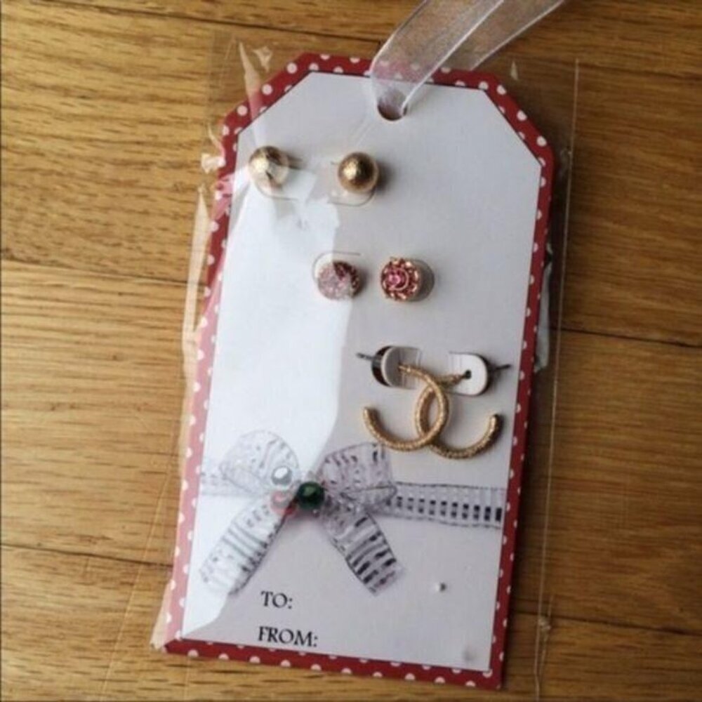 New Rose Gold Earrings Set Of 3 Pairs - Picture 2 of 4